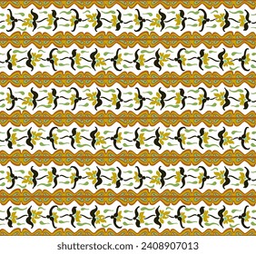Patrón japonés con rayas y flores. bordado popular. alfombra india, escandinava, gitana, mexicana, africana. Fondo floral de Damasco. Ornamento folclórico geométrico. Texturas vectoriales étnicas tribales.