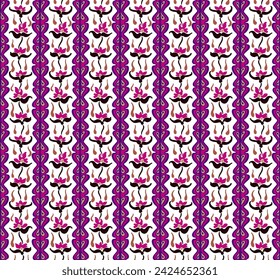Japanese pattern with stripes and flowers. Folk embroidery. Indian, Scandinavian, Gypsy, Mexican, African carpet. Damask floral background. Geometric folk ornament. Tribal ethnic vector textures.
