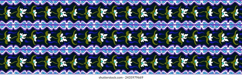 Patrón japonés con rayas y flores. Bordado popular. Alfombra india, escandinava, gitana, mexicana, africana. Fondo floral de damasco. Adorno folclórico geométrico. Texturas de vector étnico tribal.