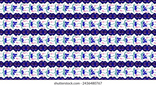 Japanese pattern with stripes and flowers. Folk embroidery. Indian, Scandinavian, Gypsy, Mexican, African carpet. Damask floral background. Geometric folk ornament. Tribal ethnic vector textures.