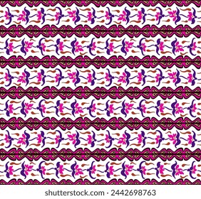 Japanese pattern with stripes and flowers. Folk embroidery. Indian, Scandinavian, Gypsy, Mexican, African carpet. Damask floral background. Geometric folk ornament. Tribal ethnic vector textures.