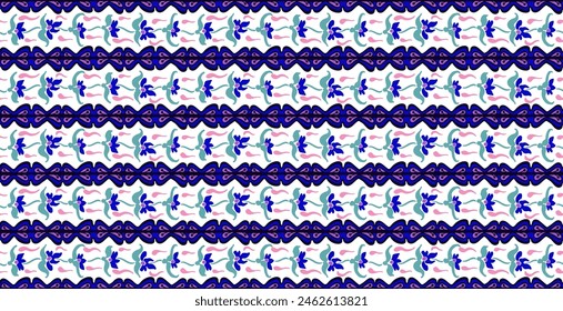 Japanese pattern with stripes and flowers. Folk embroidery. Indian, Scandinavian, Gypsy, Mexican, African carpet. Damask floral background. Geometric folk ornament. Tribal ethnic vector textures.