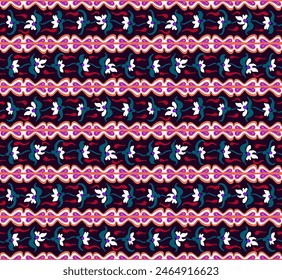 Japanese pattern with stripes and flowers. Folk embroidery. Indian, Scandinavian, Gypsy, Mexican, African carpet. Damask floral background. Geometric folk ornament. Tribal ethnic vector textures.