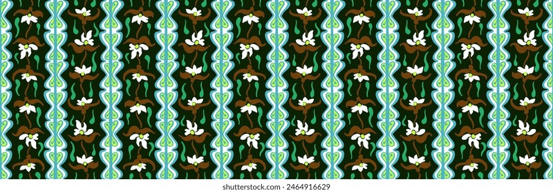Japanese pattern with stripes and flowers. Folk embroidery. Indian, Scandinavian, Gypsy, Mexican, African carpet. Damask floral background. Geometric folk ornament. Tribal ethnic vector textures.