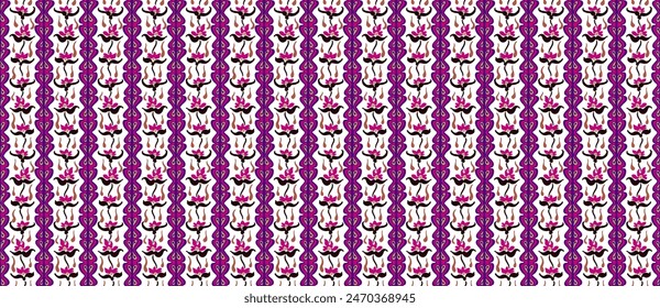 Patrón japonés con rayas y flores. Bordado de Folk. Alfombra india, escandinava, gitana, mexicana, africana. Fondo floral de damasco. Adorno folclórico geométrico. Texturas de Vector étnico tribal.
