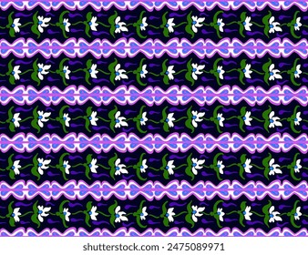 Japanisches Muster mit Streifen und Blumen. Folk Stickerei. indisch, skandinavisch, zigeunerisch, mexikanisch, afrikanischer Teppich. Damast Blumenhintergrund. In: Geometric folk ornament. Texturen ethnischer Vektorgrafiken.