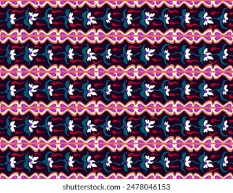 Japanese pattern with stripes and flowers. Folk embroidery. Indian, Scandinavian, Gypsy, Mexican, African carpet. Damask floral background. Geometric folk ornament. Tribal ethnic vector textures.