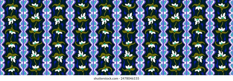 Japanese pattern with stripes and flowers. Folk embroidery. Indian, Scandinavian, Gypsy, Mexican, African carpet. Damask floral background. Geometric folk ornament. Tribal ethnic vector textures.
