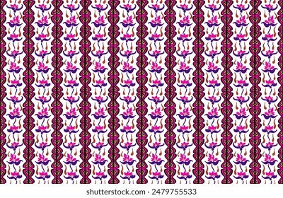 Japanese pattern with stripes and flowers. Folk embroidery. Indian, Scandinavian, Gypsy, Mexican, African carpet. Damask floral background. Geometric folk ornament. Tribal ethnic vector textures.