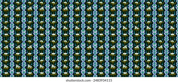 Japanese pattern with stripes and flowers. Folk embroidery. Indian, Scandinavian, Gypsy, Mexican, African carpet. Damask floral background. Geometric folk ornament. Tribal ethnic vector textures.