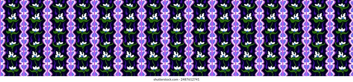 Patrón japonés con rayas y flores. Bordado de Folk. Alfombra india, escandinava, gitana, mexicana, africana. Fondo floral de damasco. Adorno folclórico geométrico. Texturas de Vector étnico tribal.