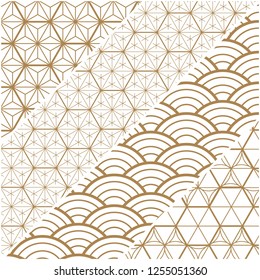 Japanese pattern template vector. Gold line background.