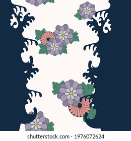 Japanese pattern. Traditional floral motif, waves, abstraction Design for prints, fabric, poster and wallpaper. Vector illustratin.