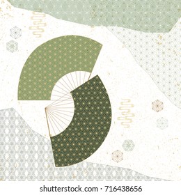 Japanese pattern vector background with free form elements such as fan, wave and geometric shape line for card decoration, template, cover page design