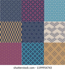 Japanese pattern vector. Blue color index background set.