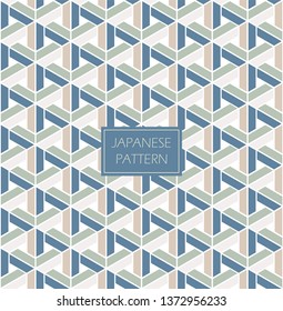 Japanese pattern vector. Blue geometric background. Kimono textile design.