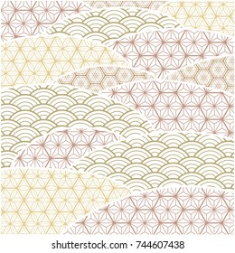 Japanese pattern vector. Colorful collage background.