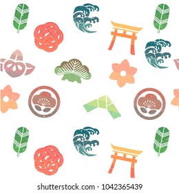 Japanese pattern vector. Crest icon elements. Tree, Flower, wave, door symbol and sign.