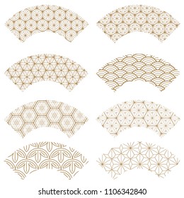 Japanese pattern vector. Fan shape. Gold geometric background.