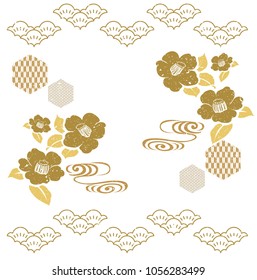 Japanese pattern vector and floral, tree, wave elements. Flower background.
