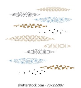 Japanese pattern vector frame and border. Gold and blue geometric background.