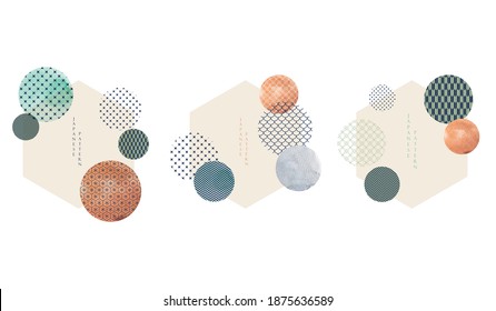 Japanese pattern vector. Geometric background. Abstract elements with watercolor texture wallpaper in Chinese style. 