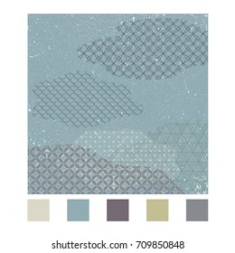 Japanese pattern vector with geometric background in cloud shape on blue background for poster, postcard, cover page design, template.