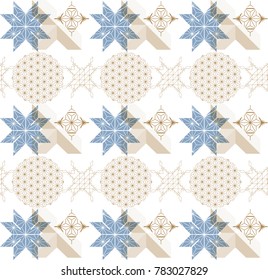 Japanese pattern vector. Gold and blue geometric background for wrapping paper, wallpaper, card, poster, cover page design.