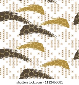 Japanese pattern vector. Gold brush stroke background. Geometric elements.