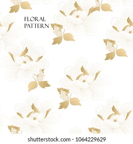 Japanese pattern vector. Gold floral background. Oriental pattern.
