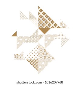 Japanese pattern vector. Gold geometric background in triangle shape.