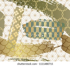 Japanese pattern vector. Gold geometric background. Elegant elements for decoration. Wrapping paper design. Oriental style.