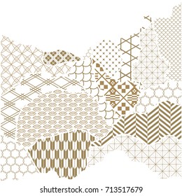Japanese pattern vector. Gold geometric background in paper collage style for cover page design, template, postcard, poster, card.