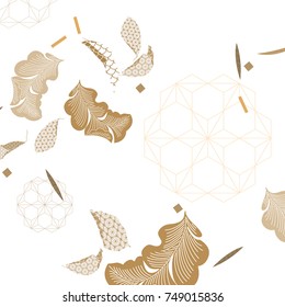 Japanese pattern vector. Gold geometric background.