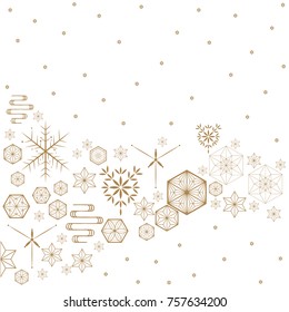 Japanese pattern vector. Gold geometric background for greeting card, wrapping paper, cover page design, template, Christmas decoration elements .