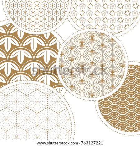 Japanese pattern vector. Gold geometric background for card, poster, template, cover page design.