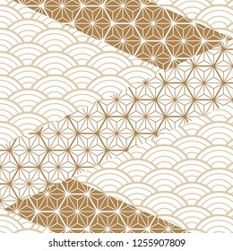 Japanese pattern vector. Gold line background. Wave template.