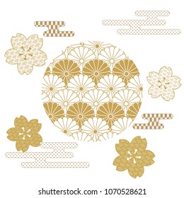 Japanese pattern vector. Gold natural elements template.