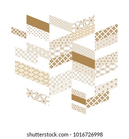 Japanese pattern vector. Gold oriental geometric background.