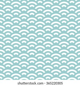 Japanese pattern, vector illustration. Teal wave pattern. Fan pattern. Asian pattern.