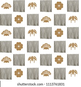 Japanese pattern vector. Line hand drawn background. Black and gold brush stroke elements.