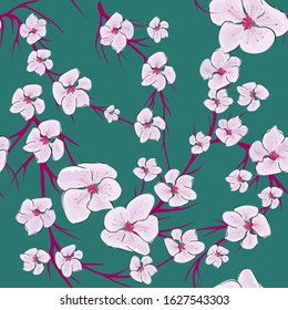 Japanese pattern vector. Modern abstract illustration with sakura on light background. Blossom floral seamless pattern.