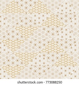 Japanese pattern vector. Oriental gold triangle background texture in wave, curve shape for card, poster, wrapping paper.
