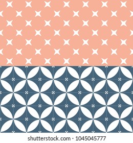 Japanese pattern vector. Peach color and blue background. Geometric line texture.