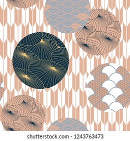 Japanese pattern vector. Pink and blue umbrella background template.