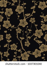 Japanese pattern vector. Sakura Gold background texture.