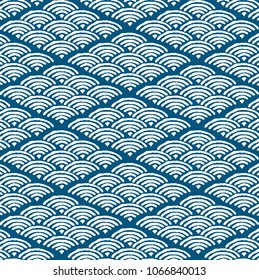 Japanese pattern vector. Wave elements . Blue background template.