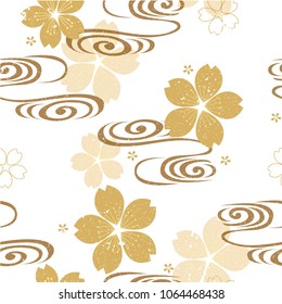 Japanese pattern vector. Wave, flower elements. Floral template.