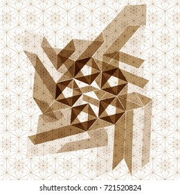  Japanese pattern vector.Gold geometric background in origami paper folding style for cover page design, template, backdrop, poster.