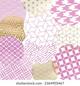 Japanese Pattern Watercolor Scene Scene_Pink and Gold Circle, Circle Japanese Pattern Background Illustration
